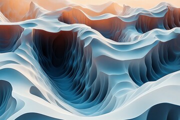 Poster - Abstract Digital Landscape with Curving Waves and Textured Depths