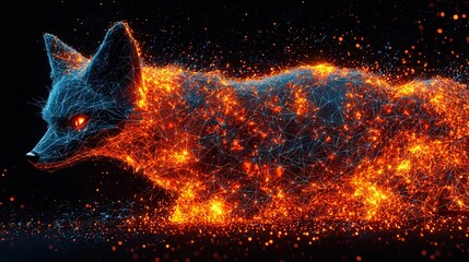 Wall Mural - fiery fusion of ice and fire fox in geometric shapes