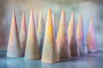 Poster - Colorful Conical Forms on a Soft Background for Artistic Projects