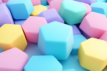 Poster - Colorful Hexagon and Square Shapes in Soft Pastel Shades