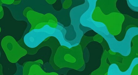 Abstract Camouflage Pattern: A captivating abstract camouflage pattern with overlapping organic shapes in varying shades of green and teal, offering a sense of depth and movement