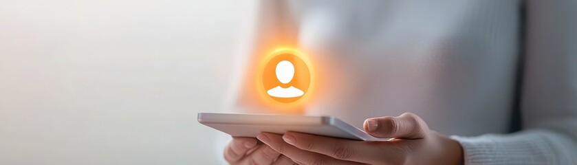 Poster - glowing phone in hand, captivating closeup of mobile technology