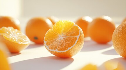 Wall Mural - Juicy orange halves on bright background