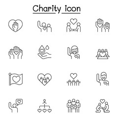 Poster - Charity, donation and volunteer icon set in thin line style