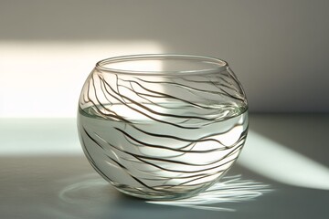 Poster - Elegant Glass Bowl with Water and Artistic Line Decorations