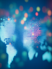Poster - Global Connectivity: A digital map of the world, illuminated in a mesmerizing display of light and color, evoking a sense of interconnectedness and global reach.
