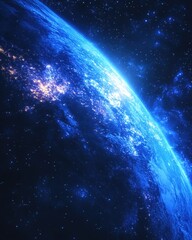 Wall Mural - blue planet with city lights and stars in space a cosmic view of earth from orbit