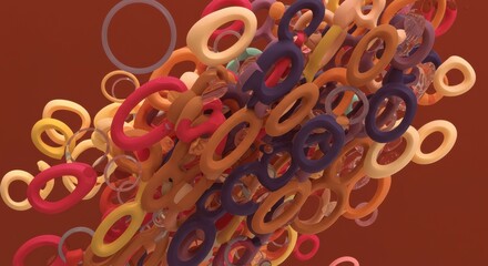 Abstract Rings: A vibrant cluster of colorful rings floats in an artistic display, creating a dynamic and visually engaging composition, suggesting movement, connection.