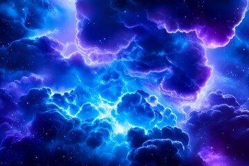 Wall Mural - abstract blue clouds with light shining through - an intense display of abstract blue clouds illumin
