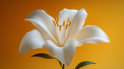 Sticker - A single white lily flower against a yellow background