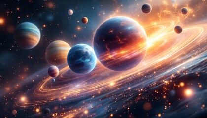 Wall Mural - stunning cosmic planets galaxy artwork space art print