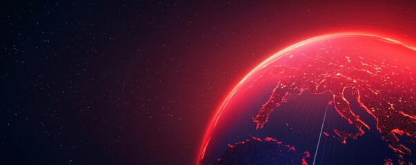 Poster - clean energy solar management, concept Vibrant visualization of Earth with red tones against a dark cosmic background.