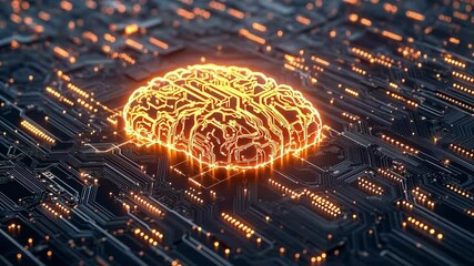 Poster - glowing artificial intelligence brain representing machine learning and deep learning technology is 