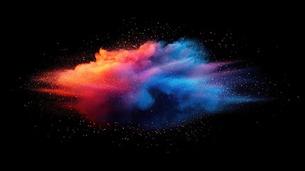 Poster - A cloud of colorful smoke spreading in the air, blending vibrant shades of red, blue, and purple.