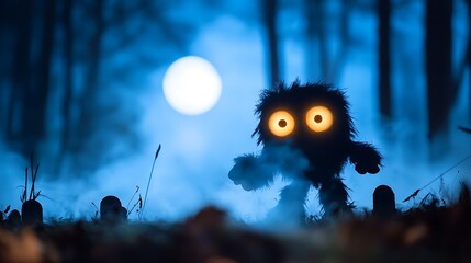 Pixelated Monster Silhouette In A Blue Moonlit Forest