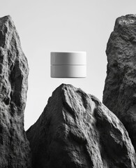 Wall Mural - white jar between dark rocks.