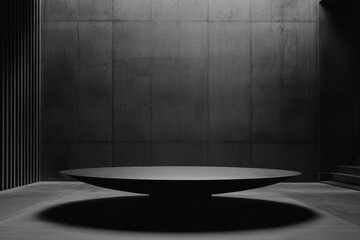 Poster - Modern Minimalist Interior with Circular Table and Dark Wall