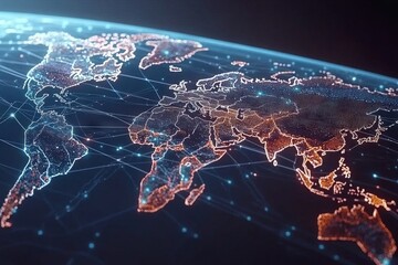 Poster - a globe with a network of lines connecting the continents