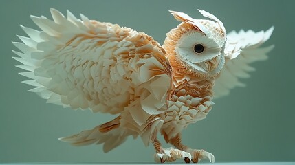 Wall Mural - Intricate Paper Owl Sculpture Wings Spread