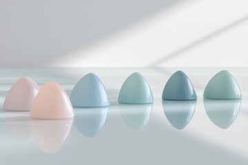 Poster - Soft Pastel Egg Shapes Arranged on a Reflective Surface