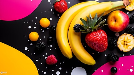 Vibrant Summer Fruit Still Life with Bold Geometric Background