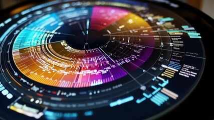 Poster - colorful circular display visualizing manufacturing data analysis. showcasing key performance indica