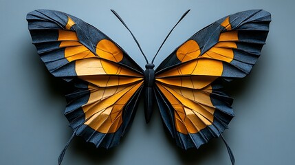 Wall Mural - Elegant Origami Butterfly with Yellow and Blue Wings