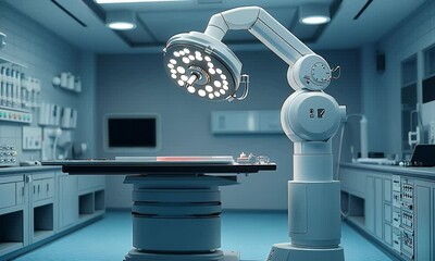 Aufkleber - Robotic arm adjusts surgical lamp in modern operating room