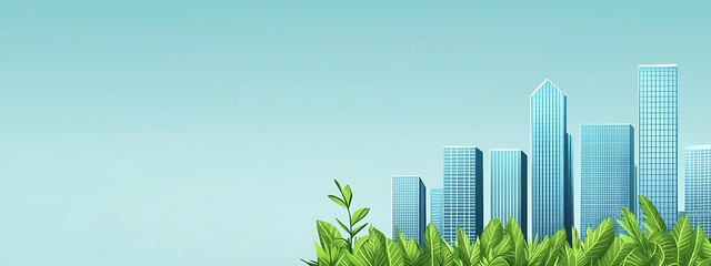 Wall Mural - City Skyline with Lush Greenery in the Foreground