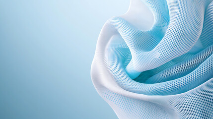Poster - Flowing blue and white fabric abstract art textile design clean background close-up view serene concept for visual appeal