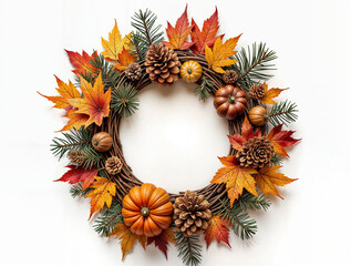 Poster - beautiful autumn holiday wreath frame . Generative AI