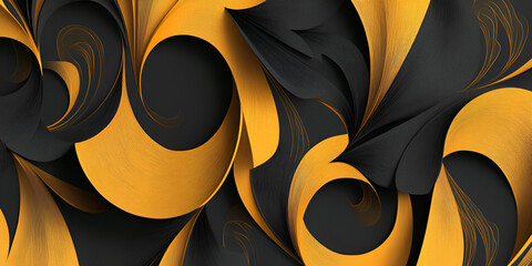 Fototapete - Abstract Gold and Black Swirls: An artistic composition of swirling, layered shapes in gold and black, creating a luxurious and dynamic visual.