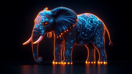 Sticker - Ornate Neon Elephant Glowing In The Dark