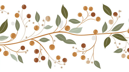 Poster - Earthy Elegance:  A delicate branch adorned with small, muted berries and leaves creates a natural, earthy border. The subtle palette of greens, browns.