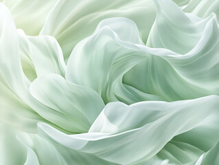 Poster - Serene Sage Drape: Abstract image of flowing, pale green fabric creating a soft, ethereal swirl.  The texture is smooth and luxurious, evoking a sense of calm and elegance.