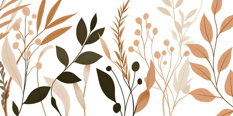 Poster - Bohemian Floral Illustration:  A delicate and elegant collection of hand-drawn botanical illustrations, featuring leaves, branches, and berries in a warm and earthy color palette.