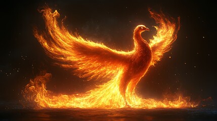 Wall Mural - Fiery Phoenix Bird Rising From Ashes In Flames