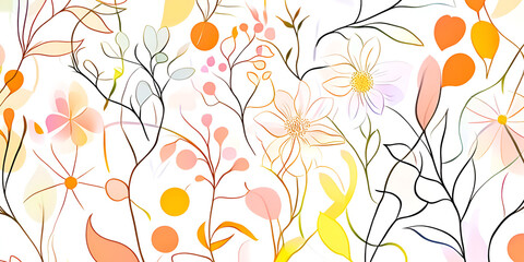 Poster - Floral Dream: A whimsical illustration of delicate flowers and leaves in soft pastel hues, creating a dreamy and romantic atmosphere.  