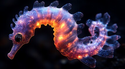 Wall Mural - Cosmic Seahorse Glowing Underwater Fantasy