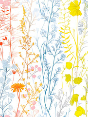 Poster - Floral Tapestry: A vibrant and captivating pattern featuring delicate floral silhouettes in shades of pink, yellow, blue, and green, creating a whimsical and organic design. 