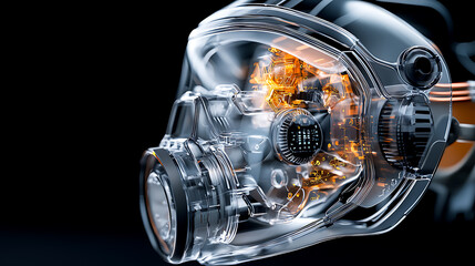Poster - Advanced protective headgear innovation for industrial safety laboratory digital art futuristic close-up view engineering concept