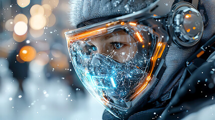 Poster - Exploring human resilience futuristic spacewalk adventure icy landscape digital art snowy environment close-up innovation