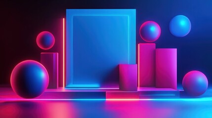 Poster - Neon Geometric Abstract Scene with Blank Space.