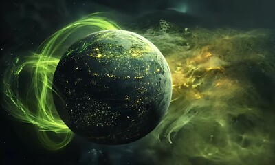 Poster - Glowing cells network, microscopic view, research, science background