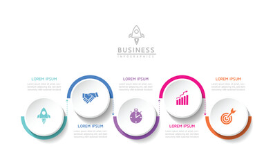 Fototapete - Vector infographic business presentation template with circular interconnection with 5 options.