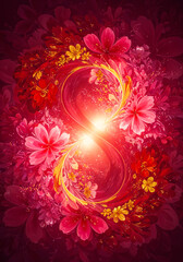 Poster - stylized number eight in honor of celebrating women's day with flowers . Generative AI