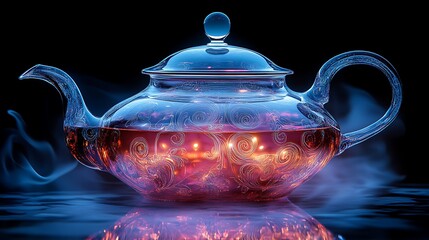 Wall Mural - Glass Teapot Filled With Warm Tea And Steam