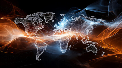 Poster - Global connectivity world map visualization digital art futuristic environment abstract viewpoint advanced technology concepts