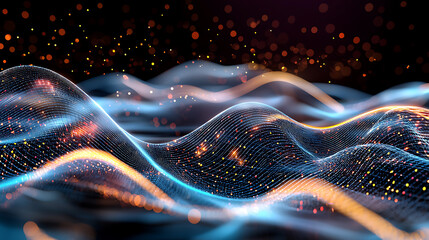 Fototapete - Dynamic digital waves abstract visuals technology background vibrant colors 3d view conceptual art for digital innovation