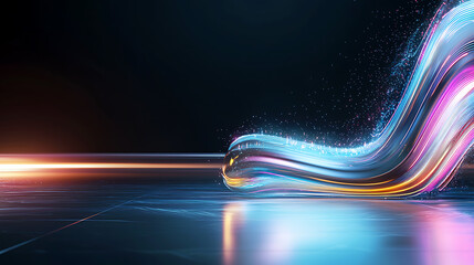 Poster - Dynamic light waves in a digital space abstract artwork modern design futuristic environment close-up perspective energy flow